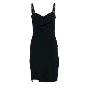 Parker Black Twist Front Bodycon Dress W/ Beaded Sleeves